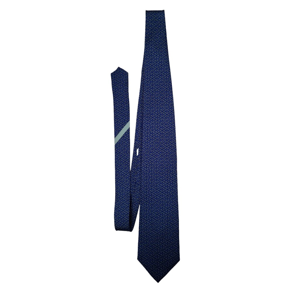 Como House Italy Men's Silk Neck Tie Blue Gray Chain Link Print 3.5" x 58.5"